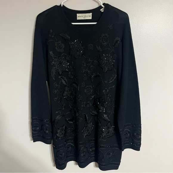 Women’s Marisa Christina Women Black Embroidered Beaded Sweater Stunning Size 1X - Picture 1 of 10